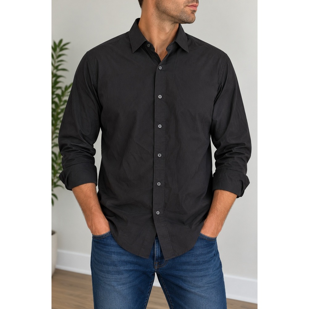 Buttoned Down Dress Shirt Size 16 1/2 35 Black Tailored Fit_212